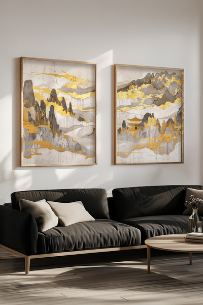 STARYUNA Дървена рамка, 2-компонентен комплект картини в стил Japandi Yuna175