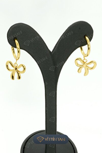 Çelik Fiyonk Figürlü Altın Renk Küpe Set