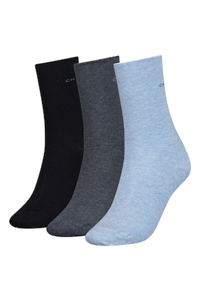 Calvin Klein , Set of long socks made from cotton blend - 3 pairs, Dark gray melange, Light blue mela