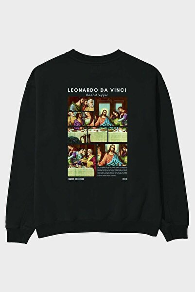 Ankhises Leonardo Da Vinci Back Printed Oversize Sweatshirt Men Women Unisex