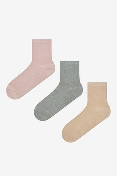 Penti , Set of short sparkling socks - 3 pairs, Beige, Dusty Pink, Dark Gray, One Size