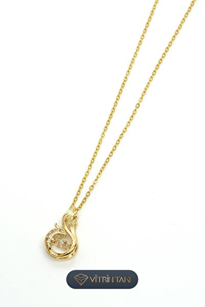 Çelik Taş Detaylı Altın Renk Kolye