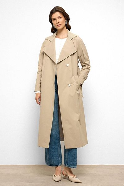 Olcay Rib Collar Raglan Sleeve Water Repellent Trench Coat Beige 6758