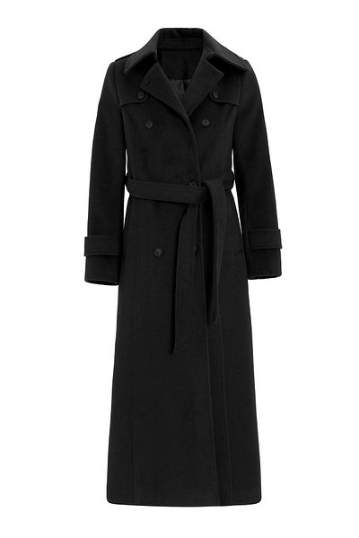 Olcay Cape Detailed Double Breasted Long Oversized Coat Black 3087