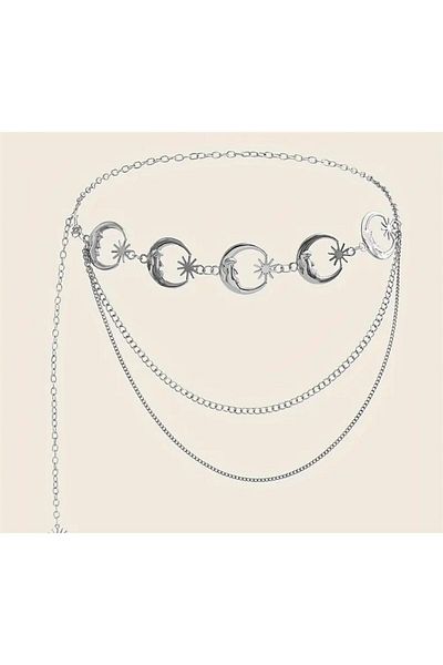 Mynoa Women's Chain Belt Waist Belt with Moon-Sun Figure