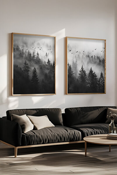 STARYUNA Tablou cu vedere la pădure, set de 2 tablouri cu rame din lemn Yuna171