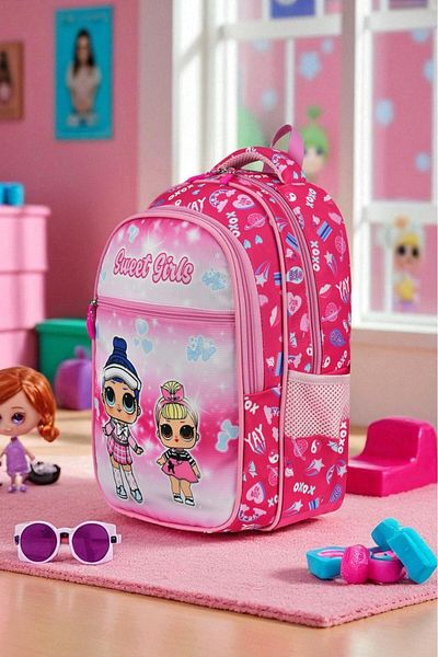 Shopiolog Primary School Orthopedic Waterproof Water Bottle 3 Compartments Nutritional 2-Piece Primary School Girl Backpack