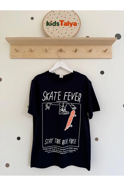 kidstalya Navy Blue Printed Boy's Tshirt