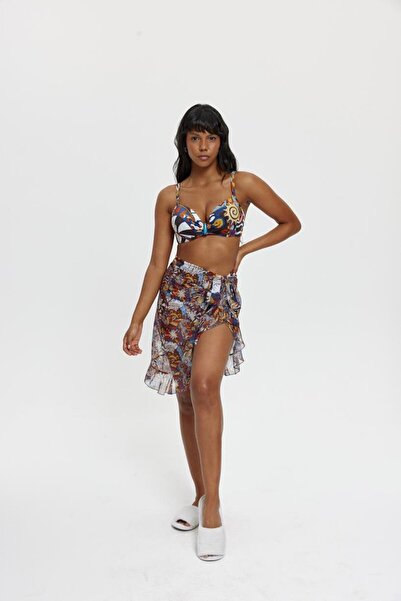 Louren P15065 Patterned Short Ruffle Skirt