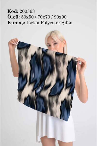 DESENİX وشاح منقوش متدفق |   خلفية باللونين الأزرق الداكن والبيج |   50x50 - ...