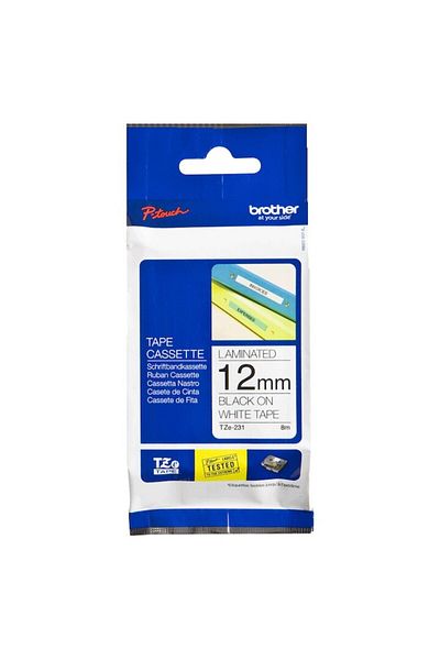 Brother Etichete laminate compatibile TZe-231, 12 mm x 8 m, negru/alb