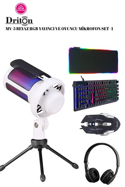 DRİTON Mv-5 White Publisher and Player Computer Mouse Headset Keyboard Set