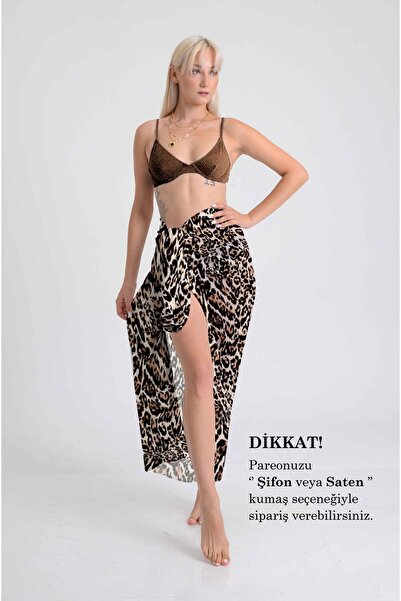 DESENİX Wild Leopard Patterned Pareo |   Natural Cream & Coffee Shades |   10...