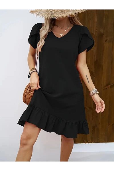 nedo7 Women's Short Sleeve Crew Neck Ruffle Aerobin Dress