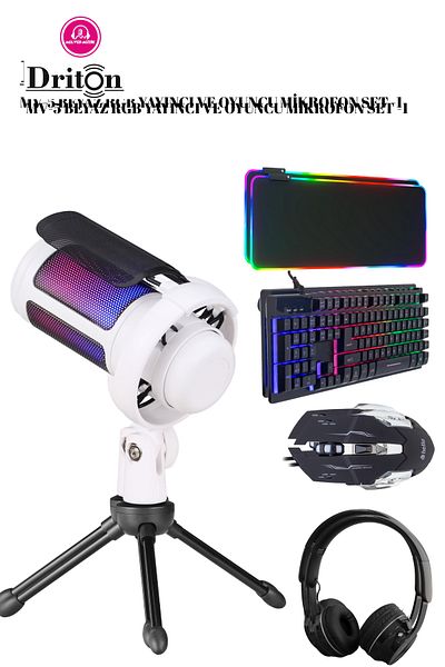 DRİTON Mv-5 White Publisher and Player Computer Mouse Headset Keyboard Set