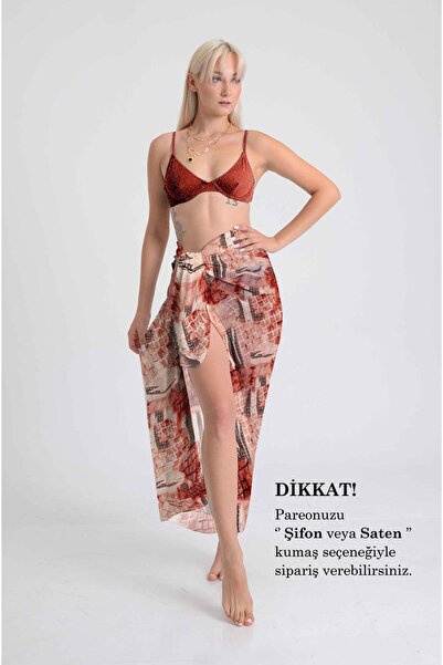 DESENİX Ethnic Stone Patterned Pareo |   Tile & Beige Tones |   100X145Cm |  ...