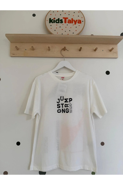 kidstalya تيشيرت مطبوع عليه نص للأولاد - أبيض