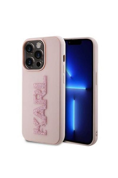 Karl Lagerfeld 3D Rubber Glitter Logo Case for iPhone 15 Pro, Pink