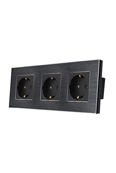 luxion Priza Tripla cu rama din aluminiu, Negru