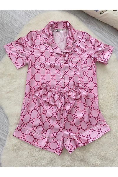 İltena Pink Satin Shorts Set