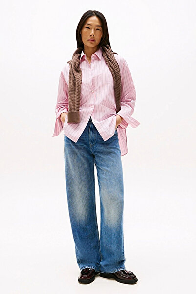 Tommy Hilfiger Kadın Rahat Kesim Çizgili Gömlek - Pembe