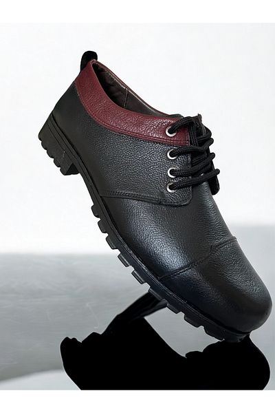 GÜR MODA AYAKKABI Large Size Orthopedic Lining Non-Slip Sole Khaki Leather Daily Classic Shoes