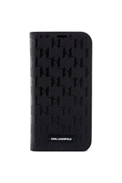 Karl Lagerfeld Saffiano Monogram Book Case for iPhone 14 Pro, Black