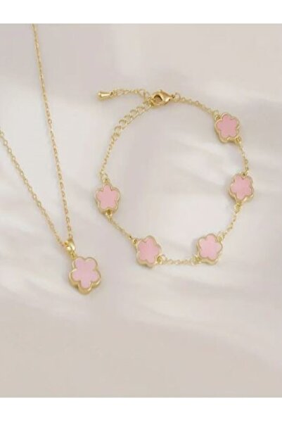 Alyas Aksesuar Clover Necklace and Bracelet Set
