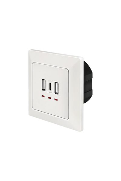 LogiLink Priză de perete, 2 x USB-A 5V/2.4A, 1 x USB-C 5V/3A, Încorporată, Indicator LED, Alb, PA0254