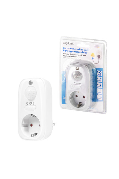 LogiLink Adaptor priza PA0248, senzor de miscare PIR detector zi/noapte, 1 priza, IP20, Alb