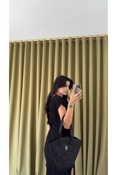 HAZELANNA %100 Pamuk Siyah Müslin Elbise