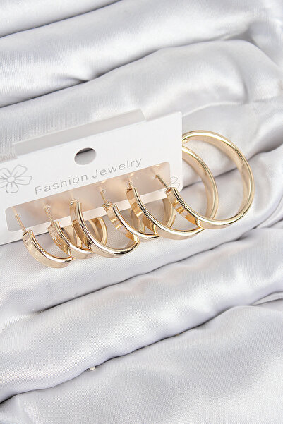 Clariss Brass Ring Model Gold Color Women's Set Earrings -Kp-0956