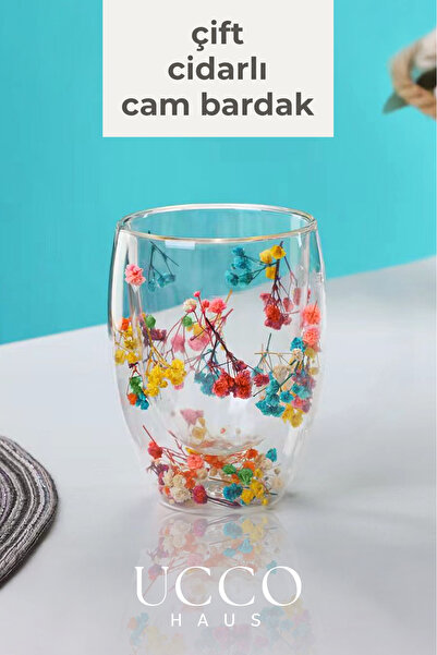 UCCO كوب زجاجي بوروسيليكات مزدوج الجدار 350 مل - مقاوم للحرارة، قهوة أنيقة، م...