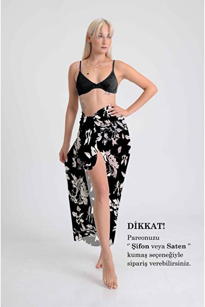 DESENİX نمط زهرة البودرة على خلفية سوداء باريو 100x145 سم قماش شيفون أو ساتان