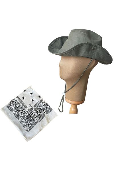 Rupen Kraft Summer Foldable Safari Fedora Cowboy Hat with Cotton Bandana Combination