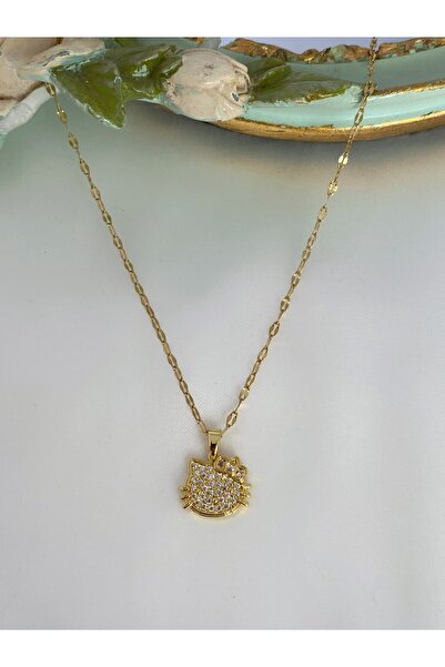 Asia by Leuvoié Altın Kaplama Çelik Zirkon Taşlı Kedi Figürlü Kolye