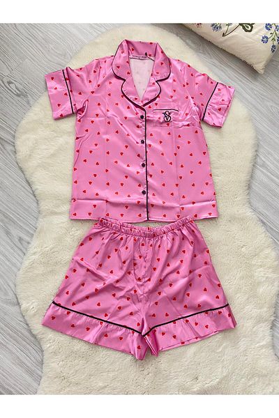 İltena Pink Satin Shorts Set