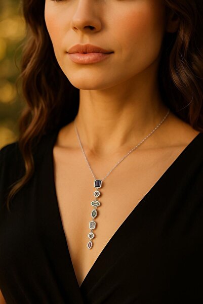 xesha قلادة Y متعددة الألوان من الفولاذ الأنيق مع حجر Y قلادة Y لا تفقد لونها...