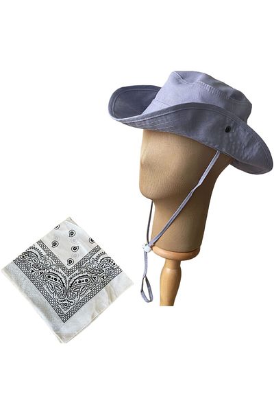 Rupen Kraft Summer Foldable Safari Fedora Cowboy Hat with Cotton Bandana Combination