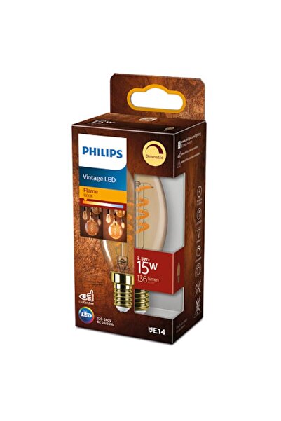 Philips LED Bulb Classic B35, Dimmable, E14, 2.5W (15W), 136 lm, Warm Light (1800K), Gold, Energy Cl