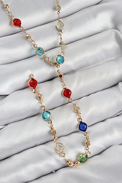 Twin Store قلادة نسائية على شكل حجر الزركون الملون من النحاس باللون الذهبي