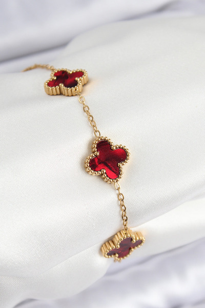 Bernami Special Steel Pearlescent Red Gold Color Clover Women's Bracelet Offer!! !