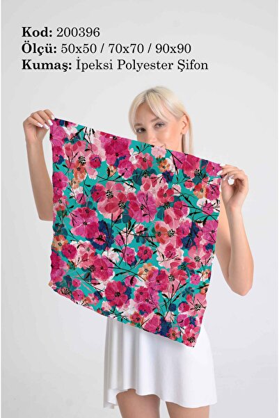 DESENİX وشاح منقوش بحديقة الزهور الوردية |   خلفية فيروزية |   50x50 -70x70- ...