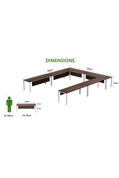 Mahmayi Figura 72-16 U-Shaped Conference Meeting Table for Office - 12 Seater, Dark Walnut
