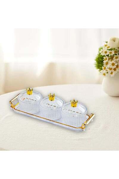 Generic Qianly Elegant Dried Fruit Platter with Lid - 2 Compartment Candy Organizer, Clear