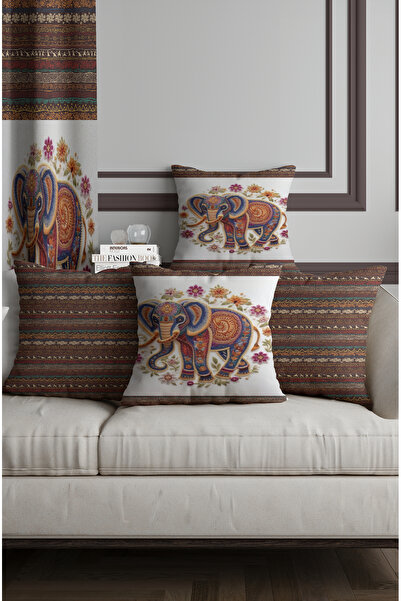 ALAMODECOR Set de cu imprimeu huse de pernă cu model etnic de elefant și aspect de paie, digital, cu două fețe