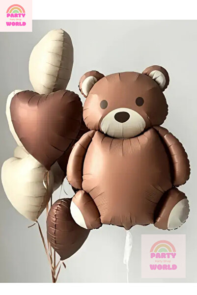 party world Brown Teddy Bear Foil Balloon & Set of 5 Brown Heart Balloons
