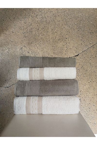 Nurpak Tuana Linen Guipure 4 Piece Boxed Bathroom Set 2 Pieces 90X150 cm 2 Pieces 50X90 cm
