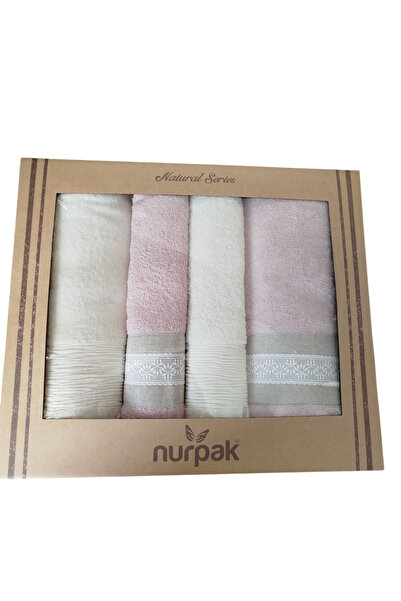 Nurpak Tuana Linen Guipure 4 Piece Boxed Bathroom Set 2 Pieces 90X150 cm 2 Pieces 50X90 cm