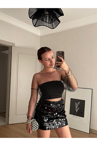 BAŞARAN Μίνι φούστα με μαύρη παγιέτα